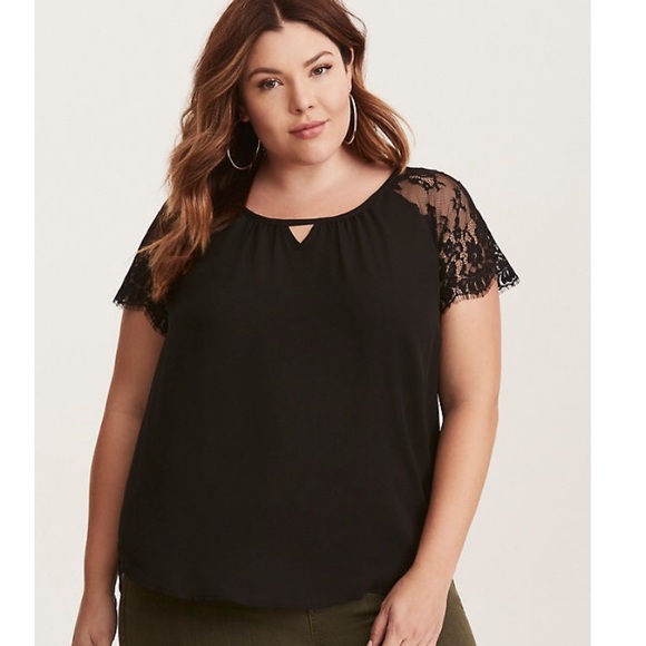 torrid Tops - Torrid lace sleeve keyhole top